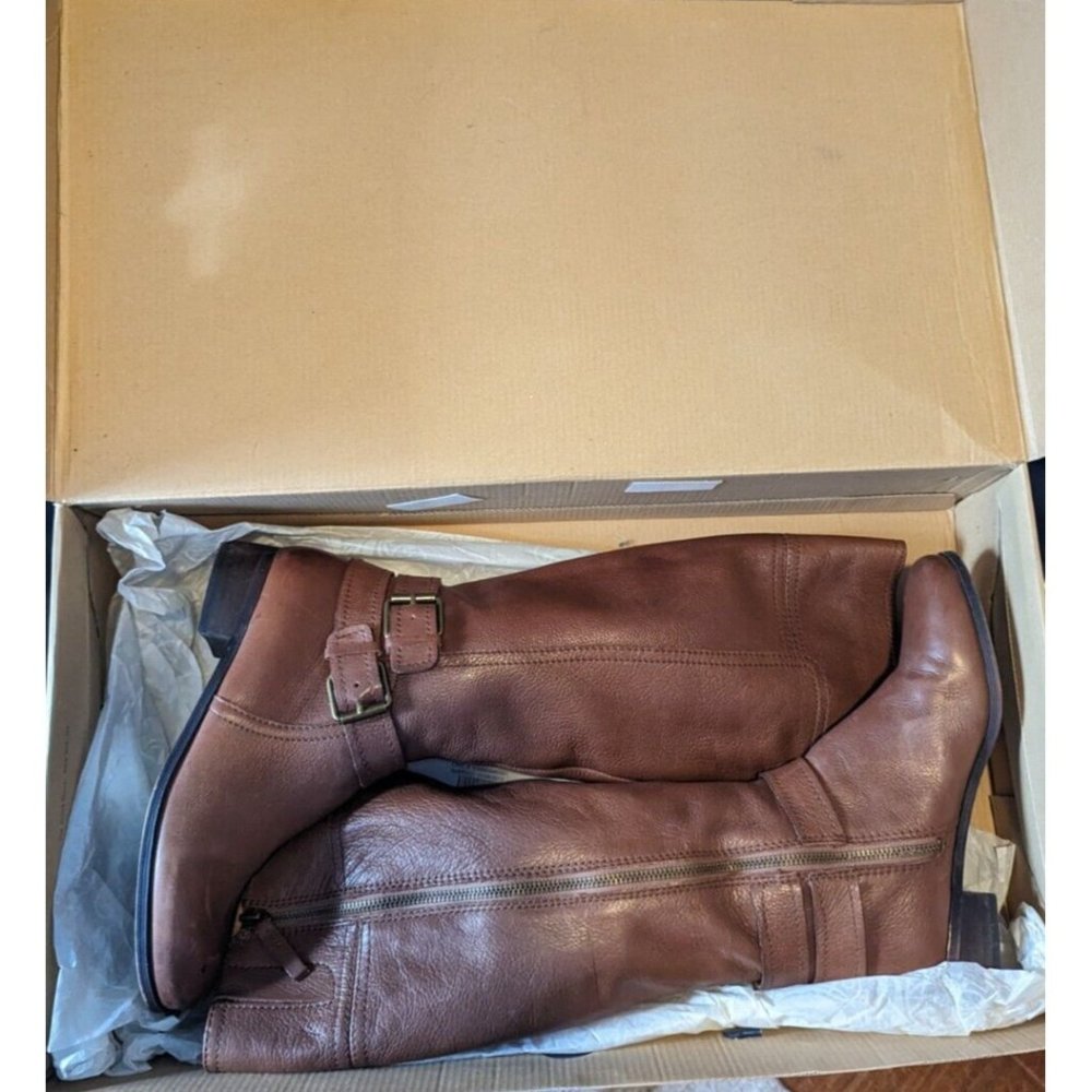 Nine West DK Natural Brown Pebble Leather Tall Full Zip Boots Shoes 6.5 - Picture 11 of 14